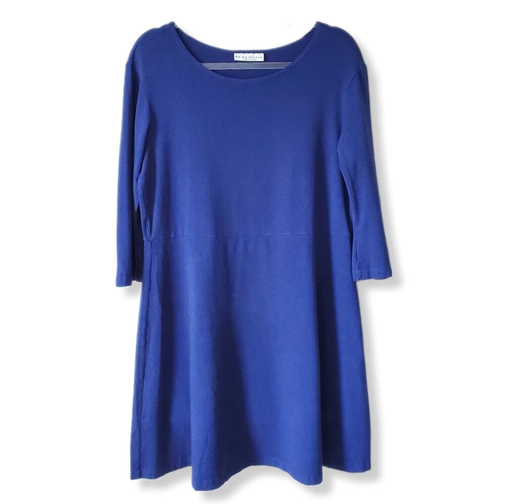 Bryn Walker Bamboo Jersey Knit Dress M Blue Lagenlook Casual Relaxed Minimalist